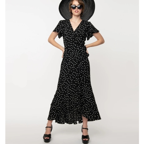 Crystal doll polka dot black wrap maxi dress - Picture 3 of 17